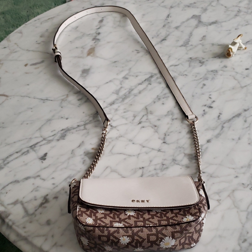 DKNY Brown and Cream Crossbody Daisy Design Bag